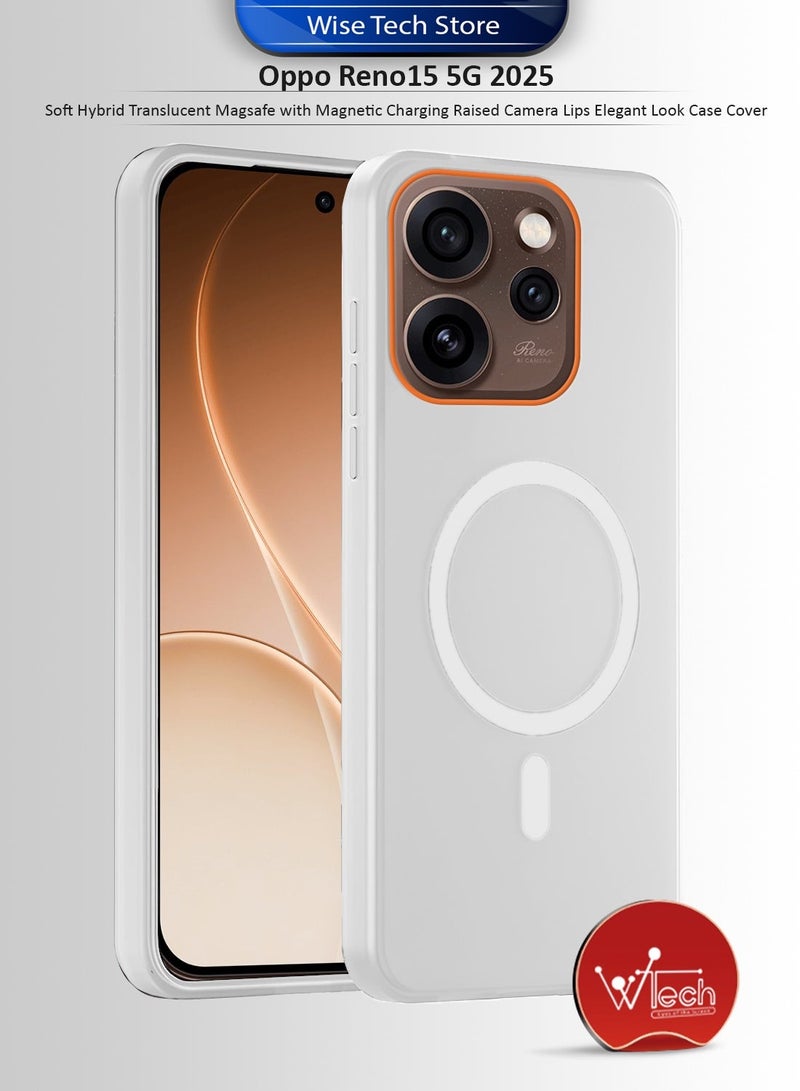 دبليو تيك غطاء هاتف اوبو رينو 15 5G 2025 هجين شفاف مع ماجسيف وشحن مغناطيسي ورفع حواف الكاميرا بمظهر أنيق (MCMPMN) - أبيض - Image 1